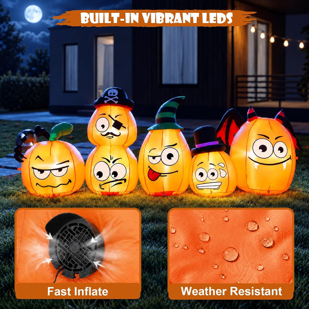 8FT Long Halloween Inflatable Pumpkin Outdoor Decoration Built-in LED Light