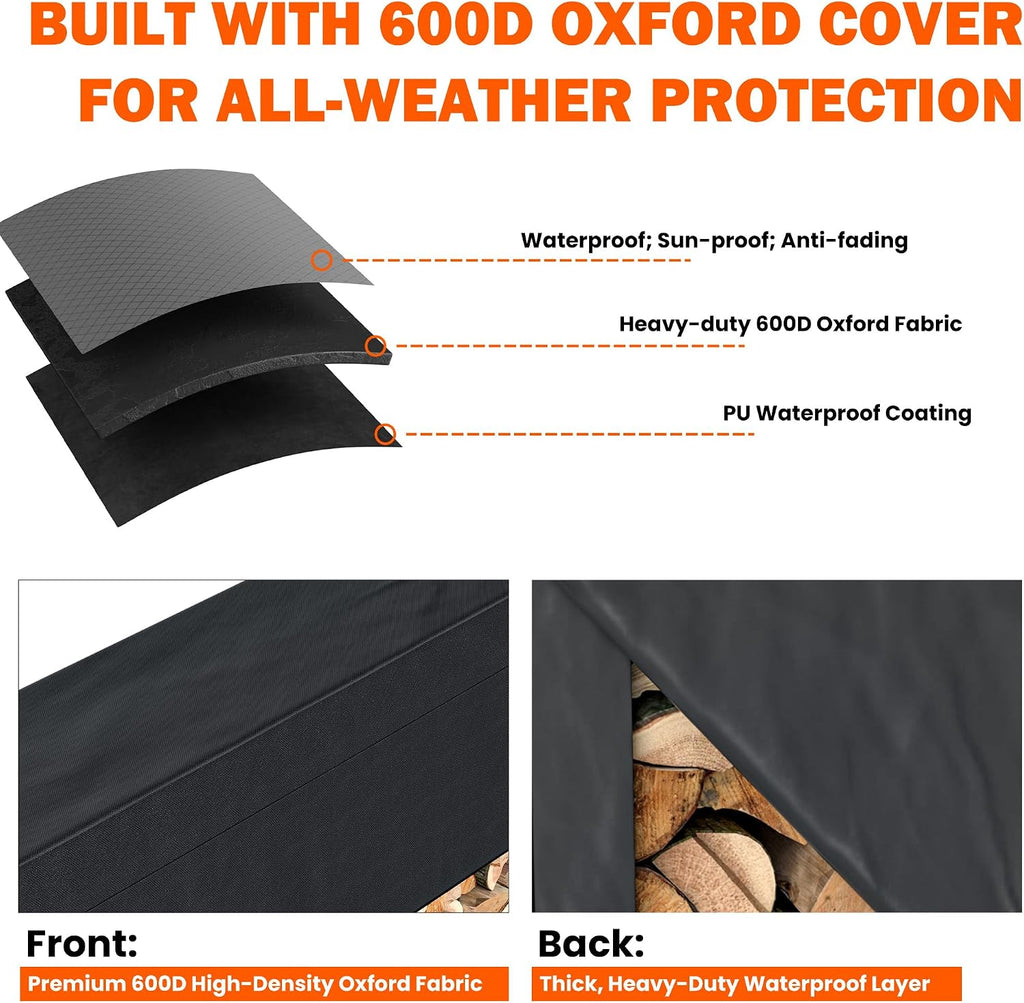 ultrawall 4ft heavy duty firewood rack with waterproof, close-up detail