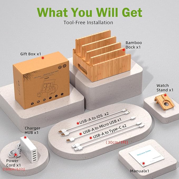 Pezin & Hulin Bamboo Charging Stations, Cell Phone Organizer