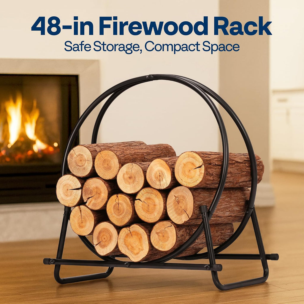 vivohome 48 inches firewood log rack hoop with shown in use