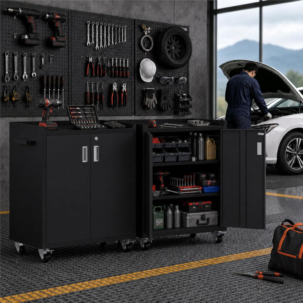 washsemba metal garage storage cabinet with wheels ，lockable, package contents