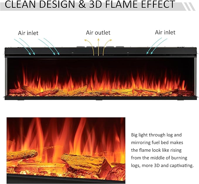 LegendFlame 71" W Smart Build in Electric Fireplace Insert, 1-2-3 Sided View