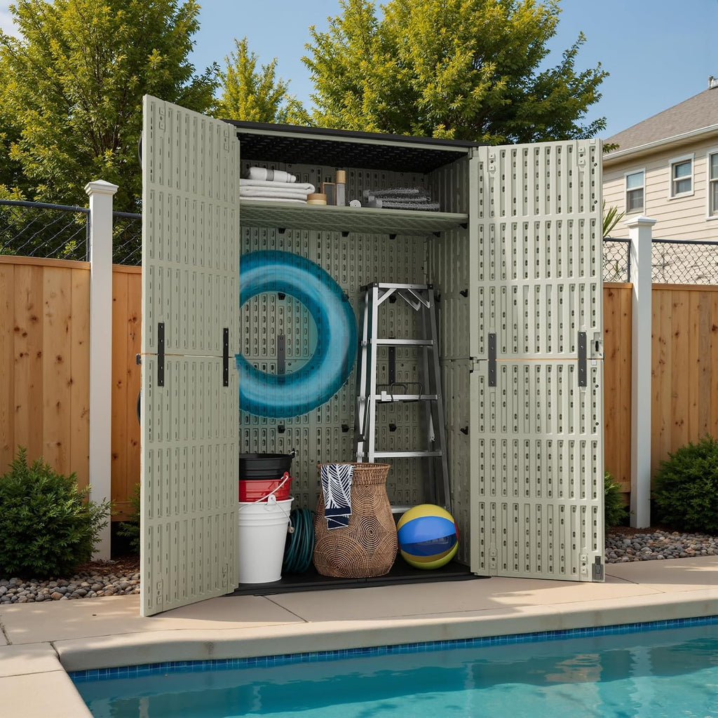 devoko 50 cu ft plastic outdoor storage cabinet shown in use