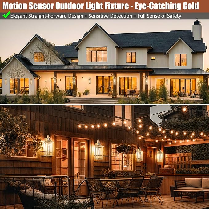 Roravilila 2-Pack Gold Dusk to Dawn Motion Sensor Lights 18 Inch, Large Outdoor