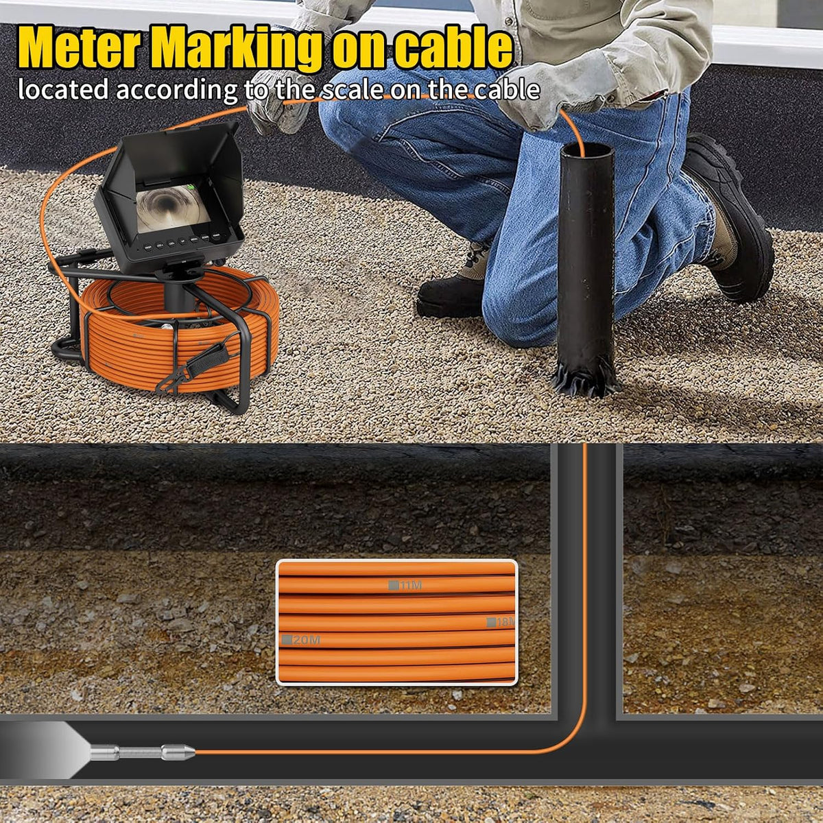 sewer camera 100ft/30m borescopes plumbing snake pipe inspection, side view