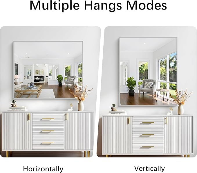 Silver Bathroom Mirror for Wall, 30x36 Inch Rectangle