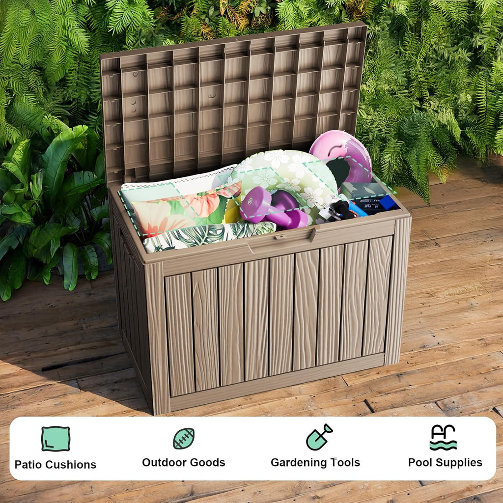 60 gallon outdoor waterproof storage box, uv resistant, side view