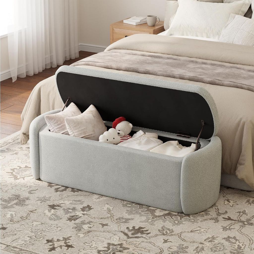 VKNOW Storage Bench, Upholstered Storage Ottoman Bench with Hinge, Grey