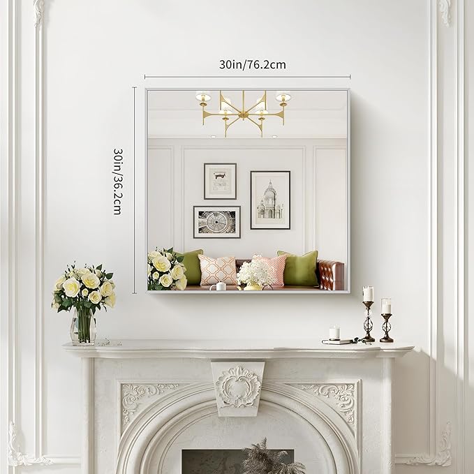 Silver Bathroom Mirror for Wall, 30x30 Inch Rectangle Mirrors
