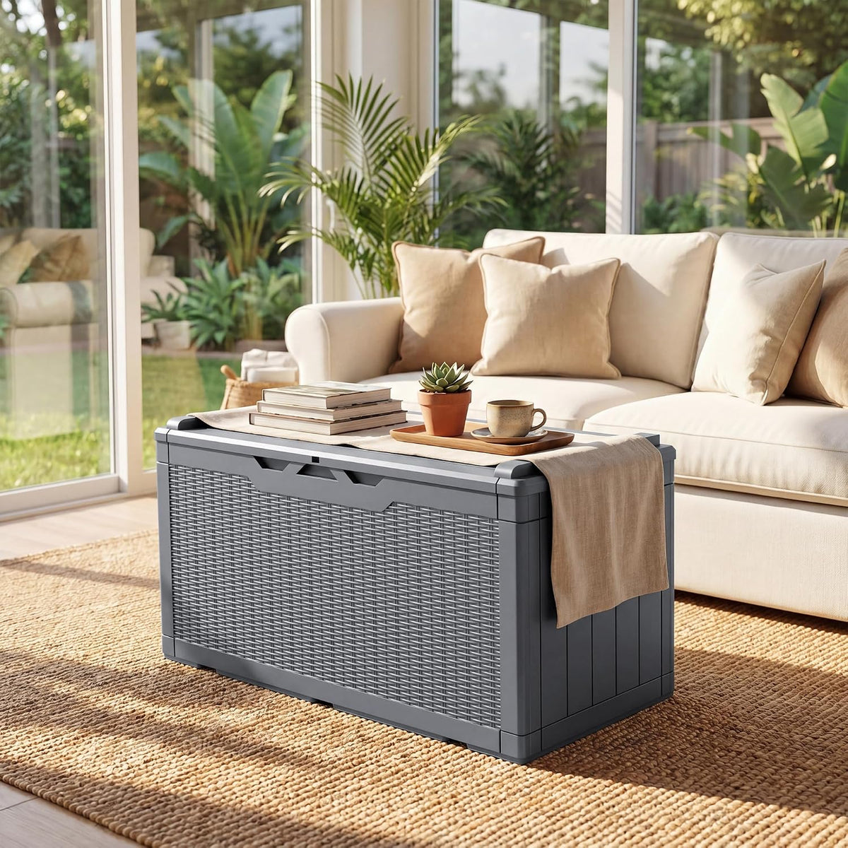 jummico 100 gallon with cushion deck box, waterproof, close-up detail