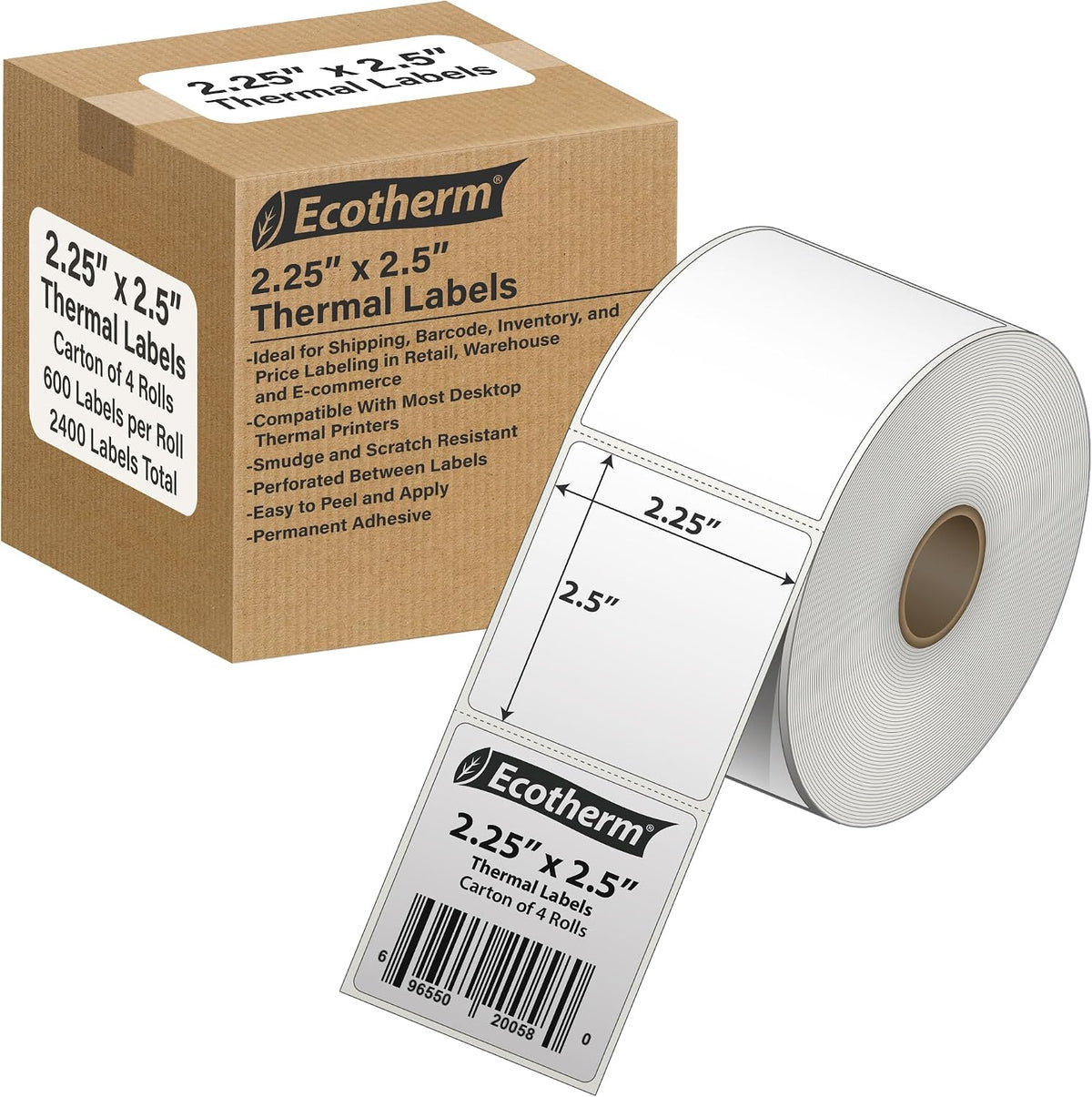 2.25" x 2.5" Thermal Labels | 4 Rolls | 2400 Labels | fits Zebra, Offnova