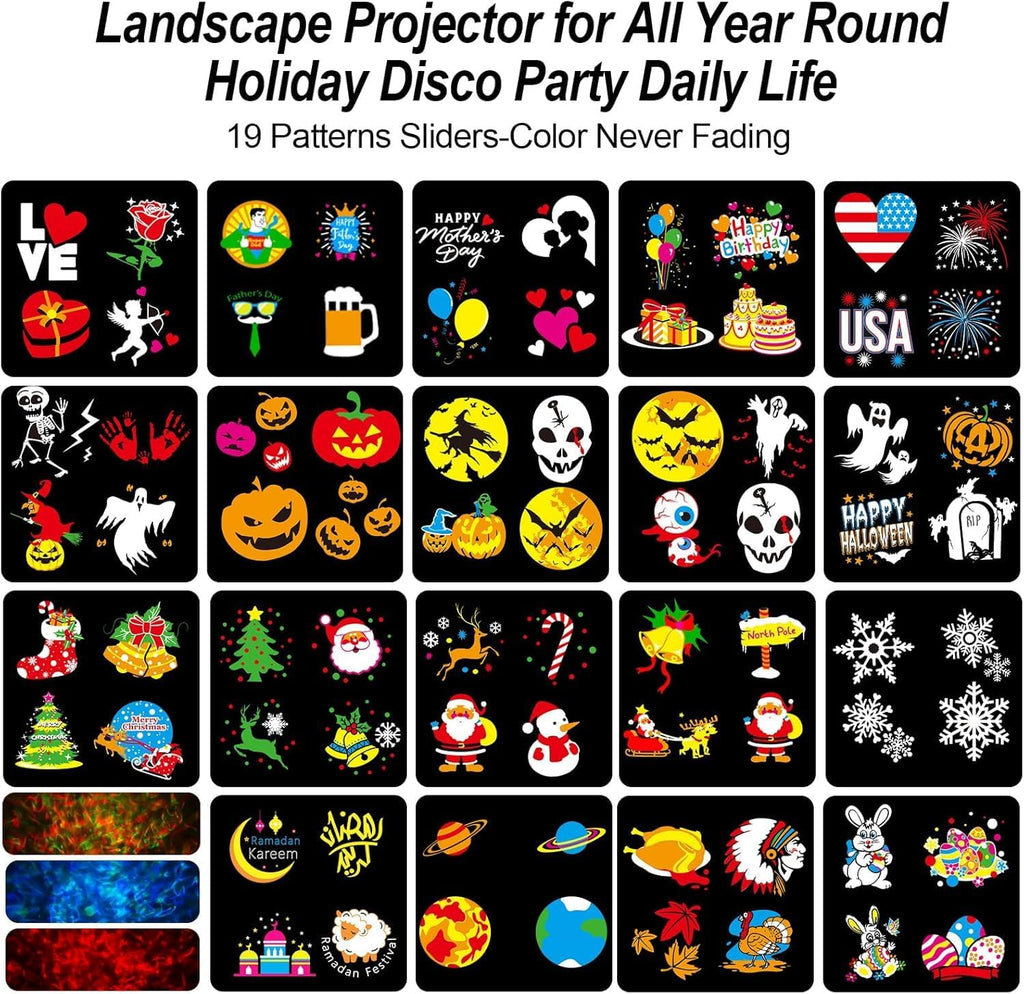 Brighter Halloween Projector Lights, 2026 Upgraded Halloween Decorations Holiday Projector Display 4 Patterns at A Time (Ocean Wave & Patterns), 4 Holiday Themes Christmas’ Day Decor Light