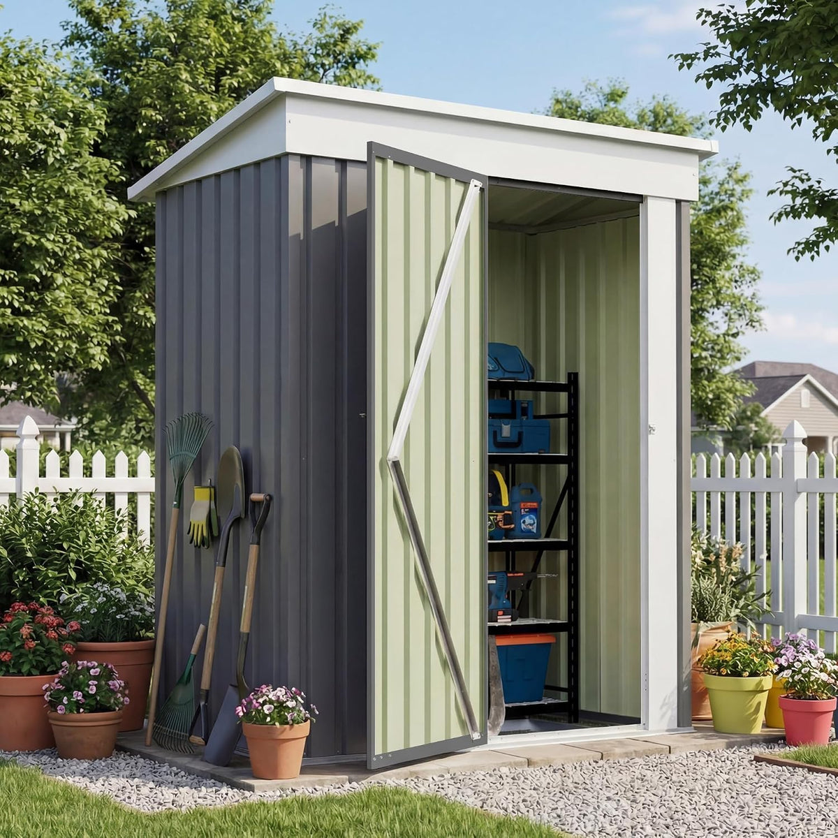 Patiowell 5x3 FT Outdoor Storage Shed with Floor Frame, Small Metal Sheds