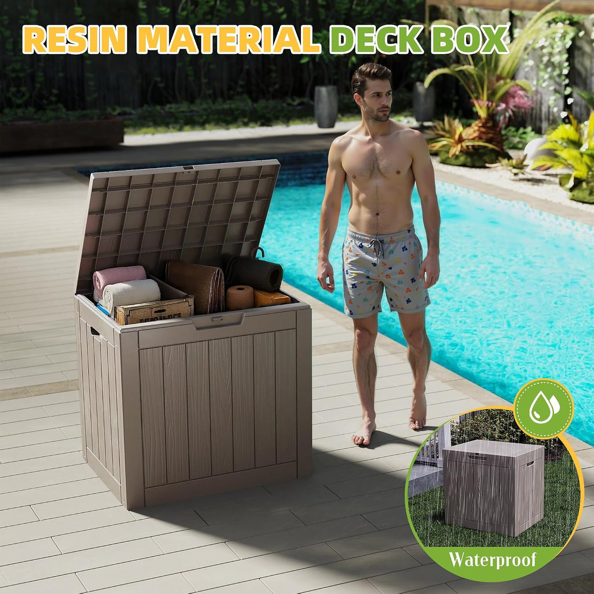 rojik 40 gallon resin deck box, lockable waterproof, close-up detail