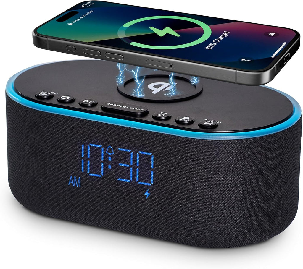 Odokee Wireless Charging Alarm Clock Radio: Qi Certified Fast Wireless Charger