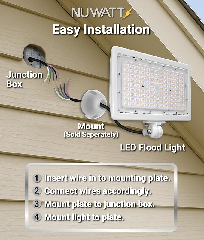 NUWATT 90W LED Flood Light, 3CCT 3000K/4000K/5000K Selectable, IP65 Waterproof