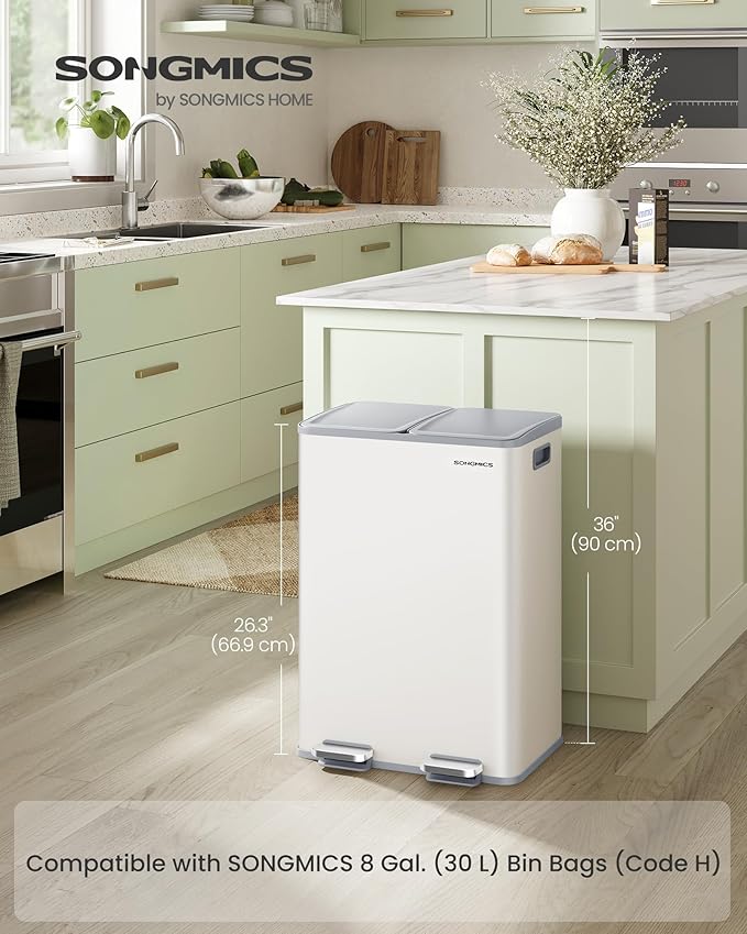 SONGMICS Trash Can, 2 x 8 Gallon Dual-Compartment Garbage Can