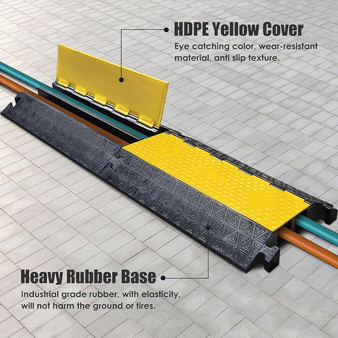 OranLite Large 2-Channel Rubber Floor Cable Protector Ramp, Heavy-Duty Floor