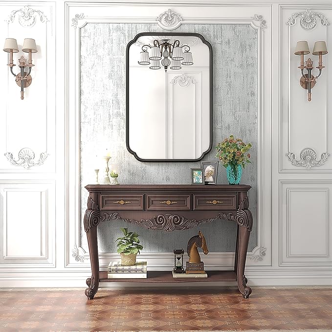 Black Bathroom Vanity Mirrors for Over Sink 24" x 36" Modern Rounded Corner