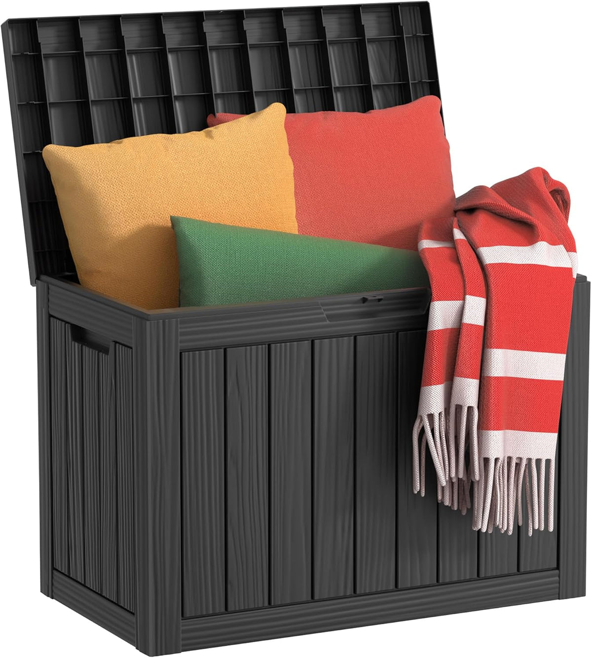 45 Gallon Waterproof Resin Deck Box, UV Resistant Outdoor Storage for Garden, Patio, Porch, Delivery, Striped Black