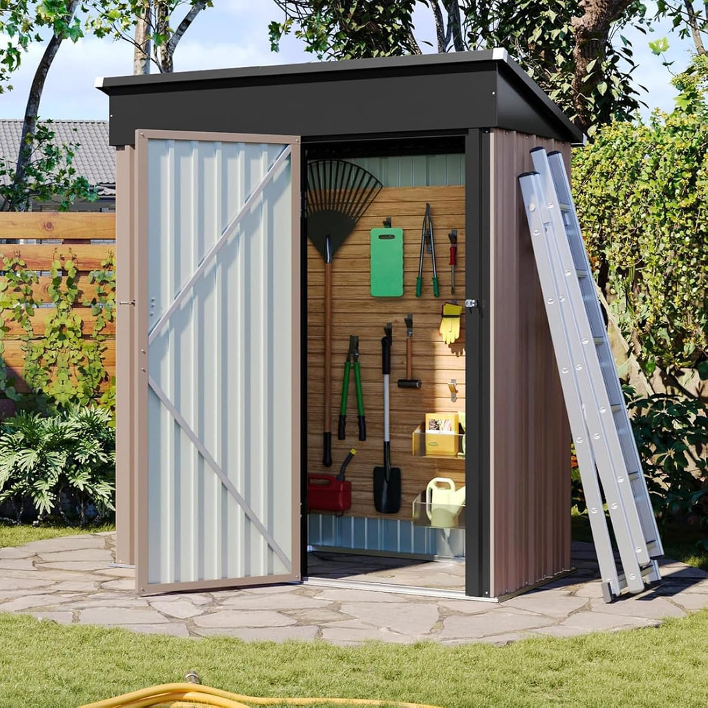 Aoxun 5'x2.9' Shed Outdoor Storage Shed Brown