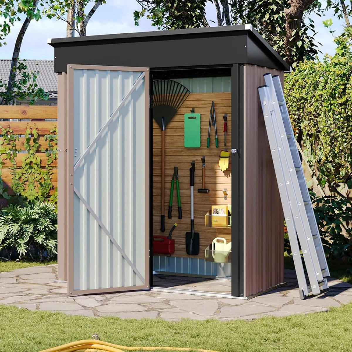 Aoxun 5'x2.9' Shed Outdoor Storage Shed Brown