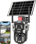KEPEAK Solar Security Camera Outdoor Wireless, Dual Lens PTZ WiFi Camera 2.4G, IP66 Outdoor Camera with Three-View Display, Color Night Vision, Human Detection