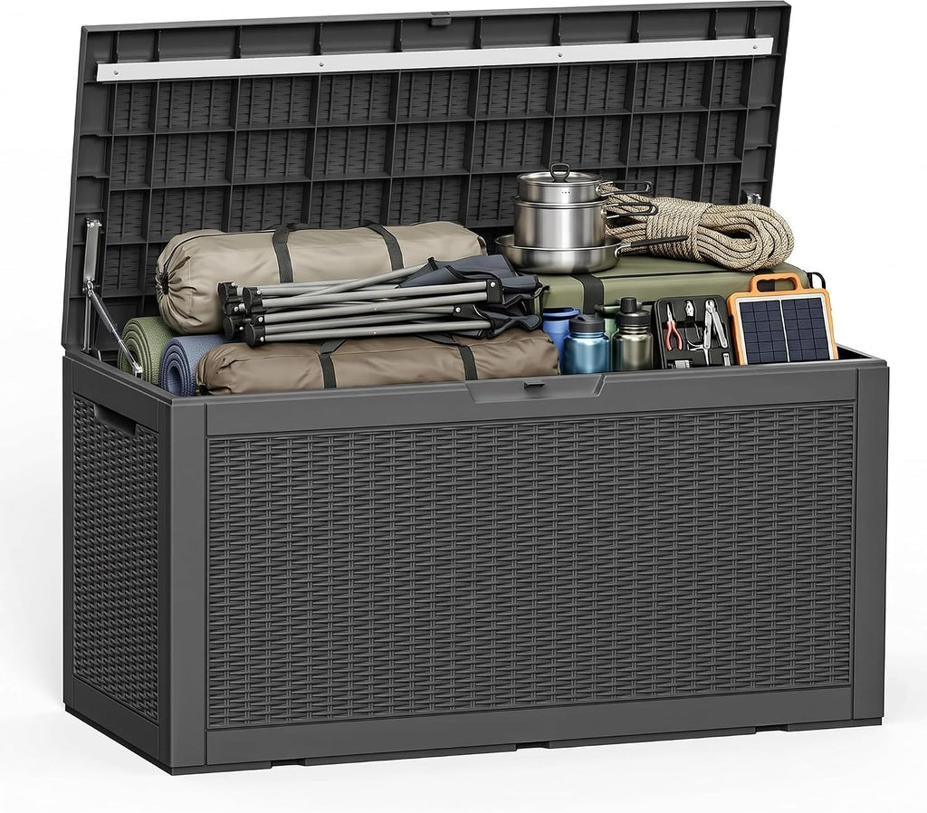 160 Gallon Outdoor Storage Box Waterproof Lockable Deck Box, Black