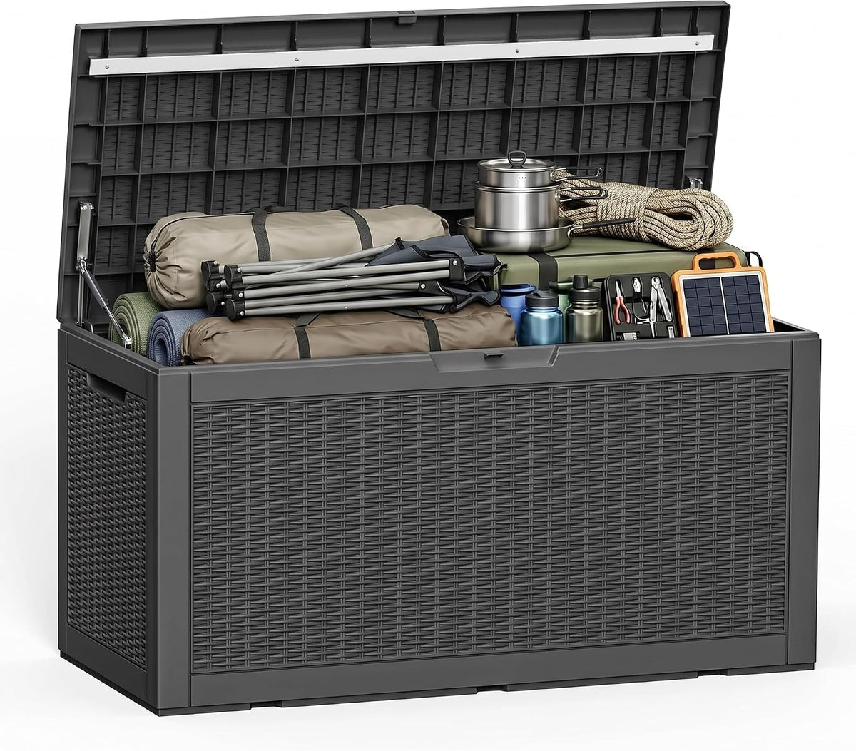 160 Gallon Outdoor Storage Box Waterproof Lockable Deck Box, Black