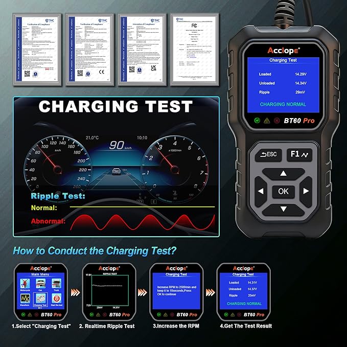 Acclope BT60 Pro Car Battery Tester, Digital Analyzer