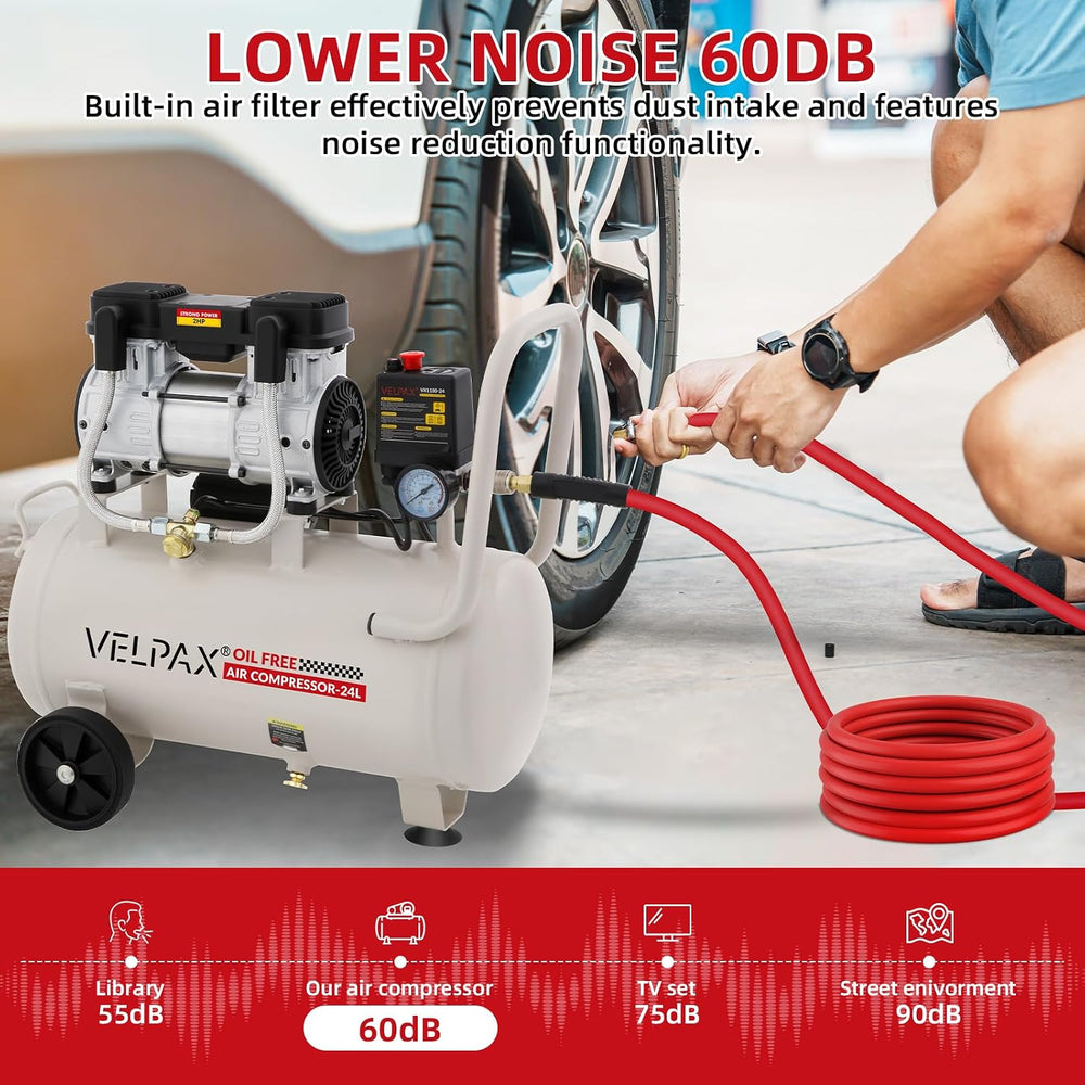 Ultra Quiet Air Compressor, Only 60dB, 6.4 Gallon Tank, Oil-Free, 110V/60Hz 2...
