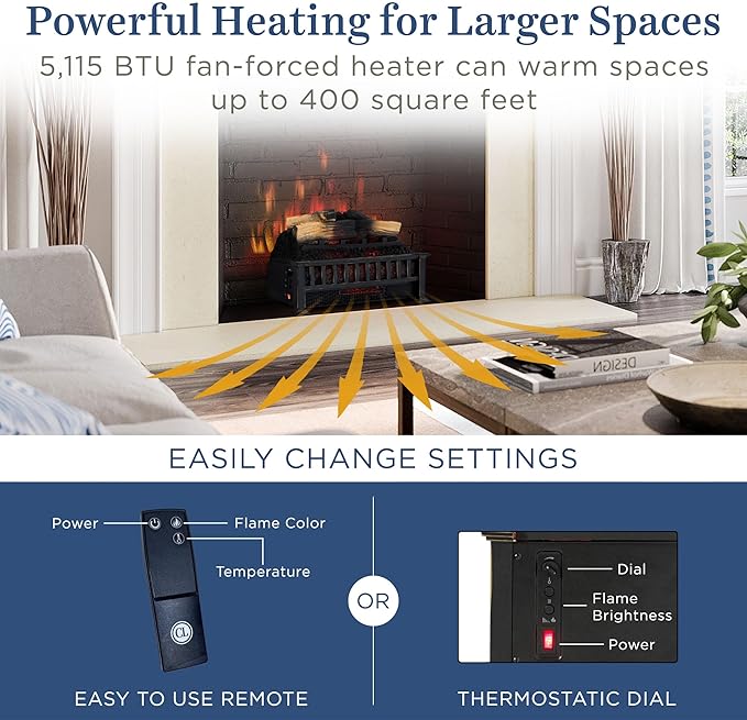 Country Living Electric Fireplace Logs, 20” LED Electric Fireplace Inserts