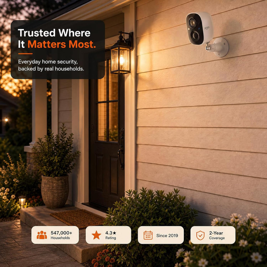 dzees 2k wireless outdoor security camera 2-pack, battery, front angle view