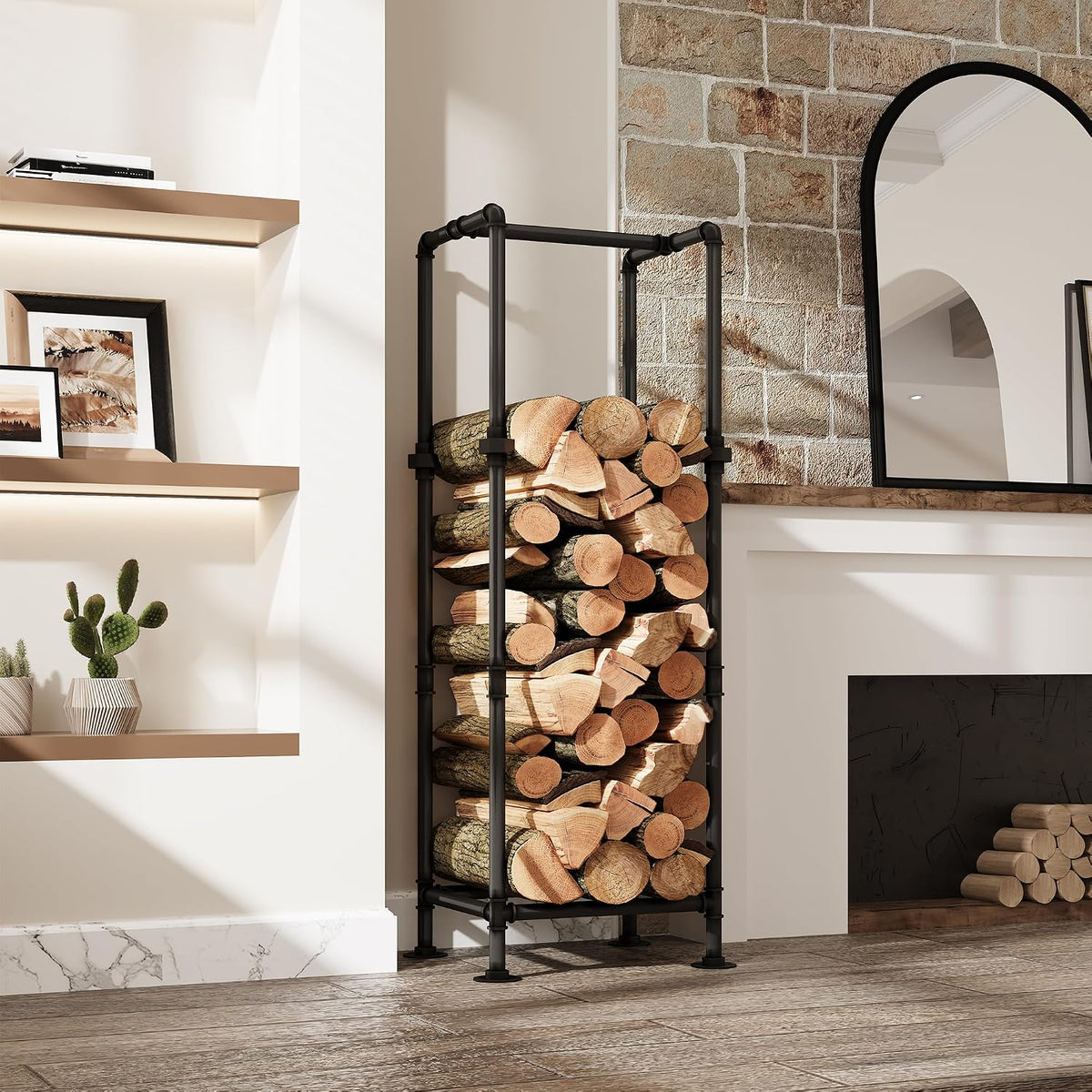 firewood rack,industrial style firewood holder with two optional, side view