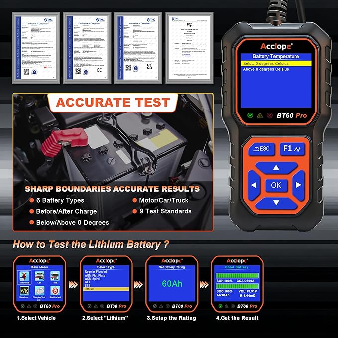 BT60 Pro Acclope Car Battery Tester