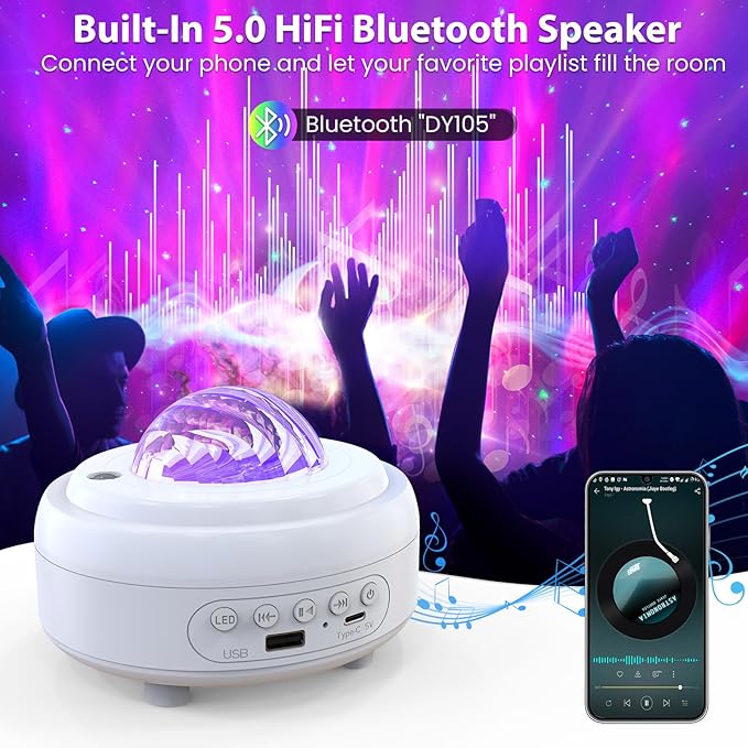HUMIIEYE Star Projector with Bluetooth Speaker, 1800mAh Battery Operated Night