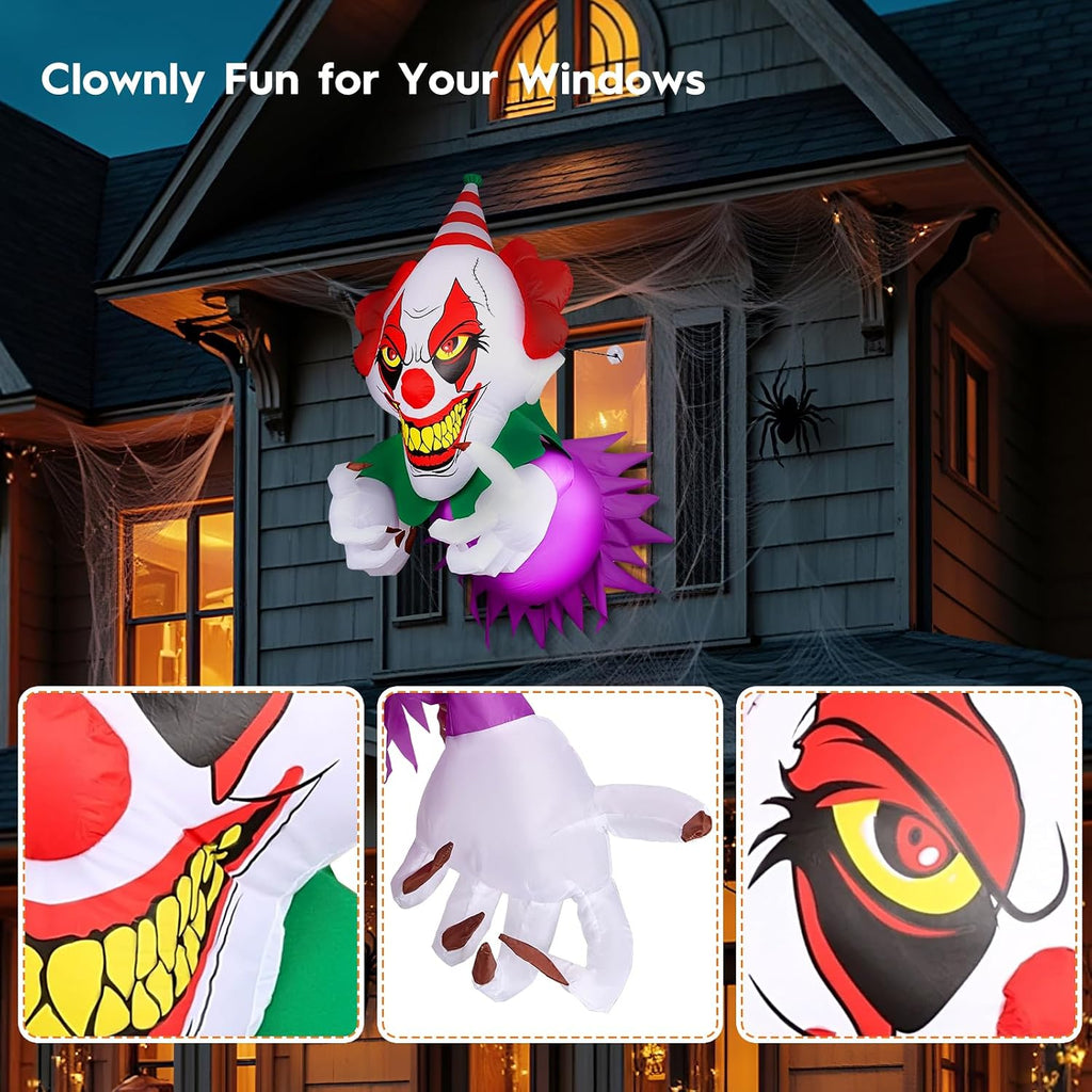 3.9 Ft Halloween Inflatables Scary Clown Broke Out from Window, Halloween Blow Up Clown with Build-in LED Lights, Halloween Decorations Window for Outdoor, Indoor Party
