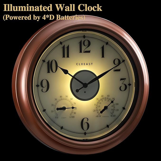CLXEAST 18 Inch Illuminated Outdoor Indoor Clocks