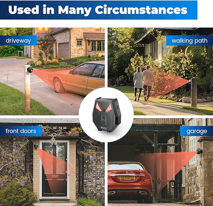 Solar Wireless Driveway Alarm Alert Outside 2000ft Range, Outdoor Motion Sensor