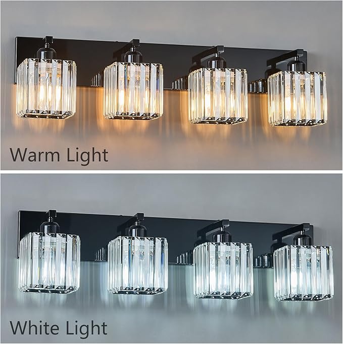 FDPBY Modern Bathroom Vanity Light 4-Lights Plating Black Crystal Bathroom Wall