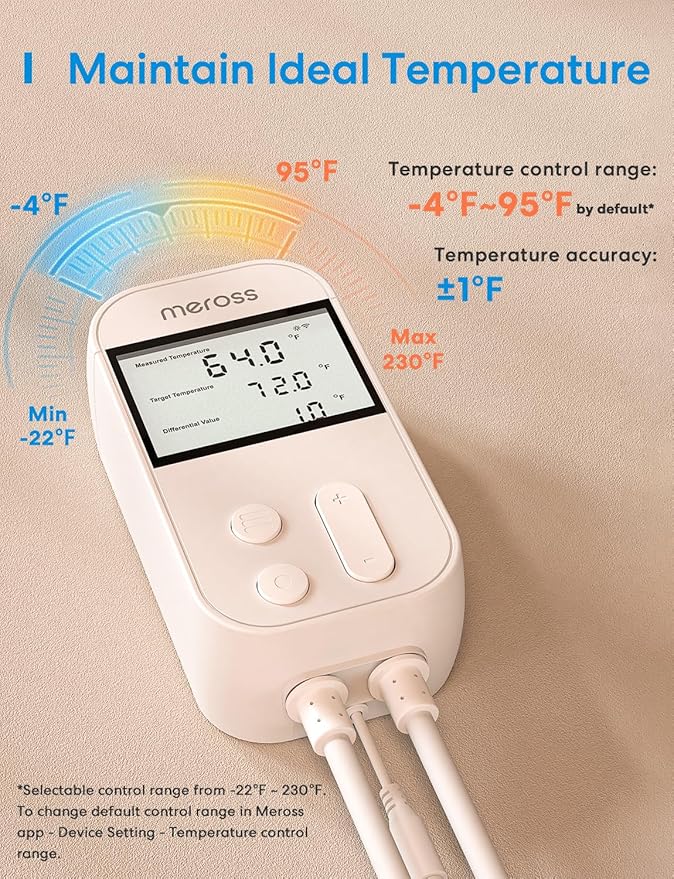 meross Smart Temperature Controller 15A 1800W, Smart Wi-Fi Thermostat