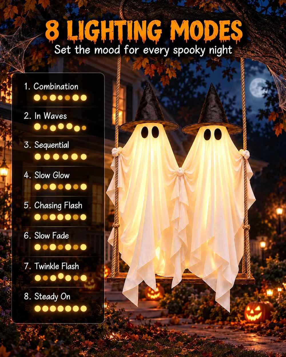 Evoio Halloween Swinging Ghost Outdoor Decor, Two 5FT Ghosts on a Swing, Ligh...