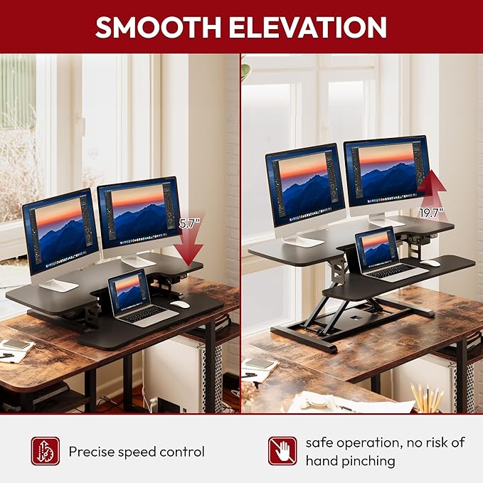 SANODESK 42" Electric Standing Desk Converter, Height Adjustable Riser