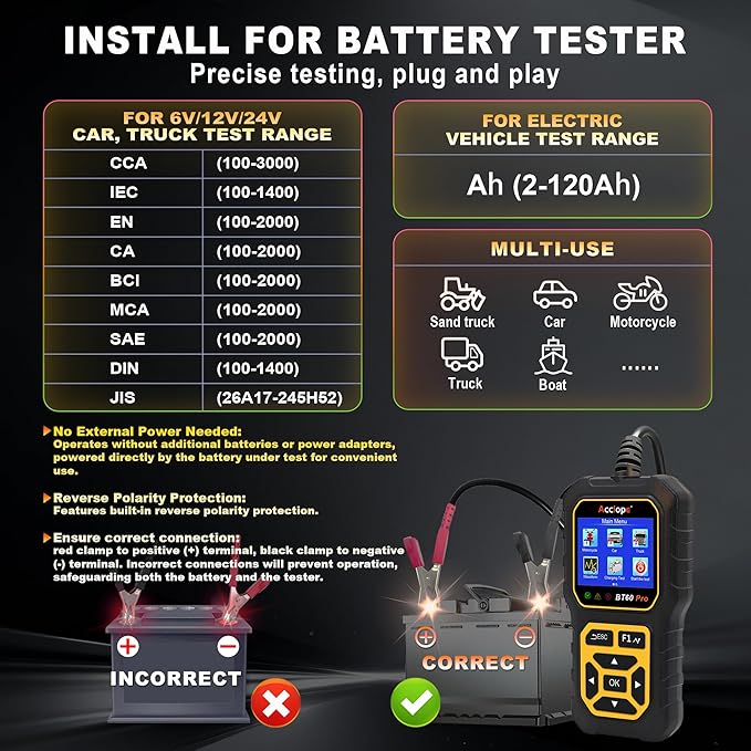 Acclope BT60 Pro Car Battery Tester, Digital Analyzer