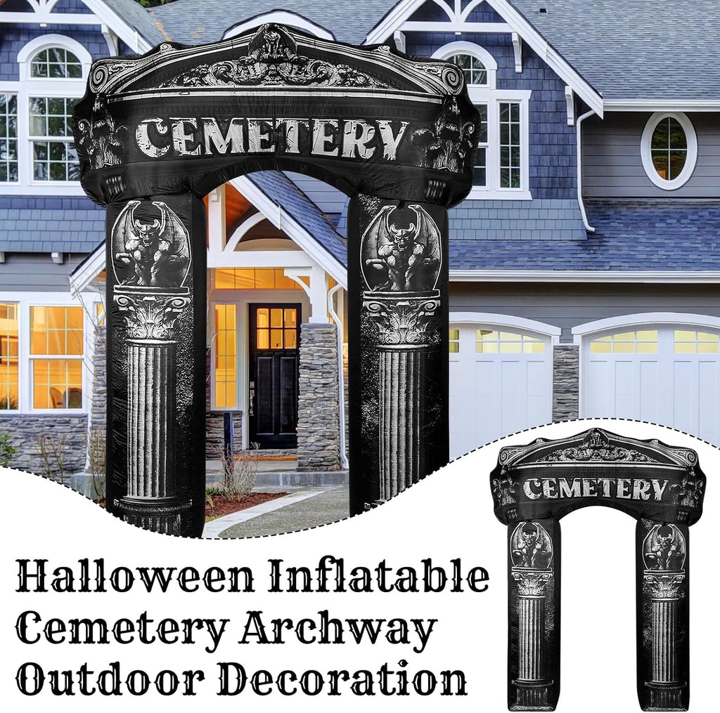 Leyndo 8 ft Halloween Inflatable Arch Decoration, Classical Cemetery