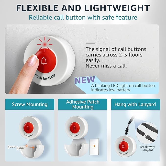 SYNLETT Caregiver Pager Call Button Wireless Call Bell Alert Buttons