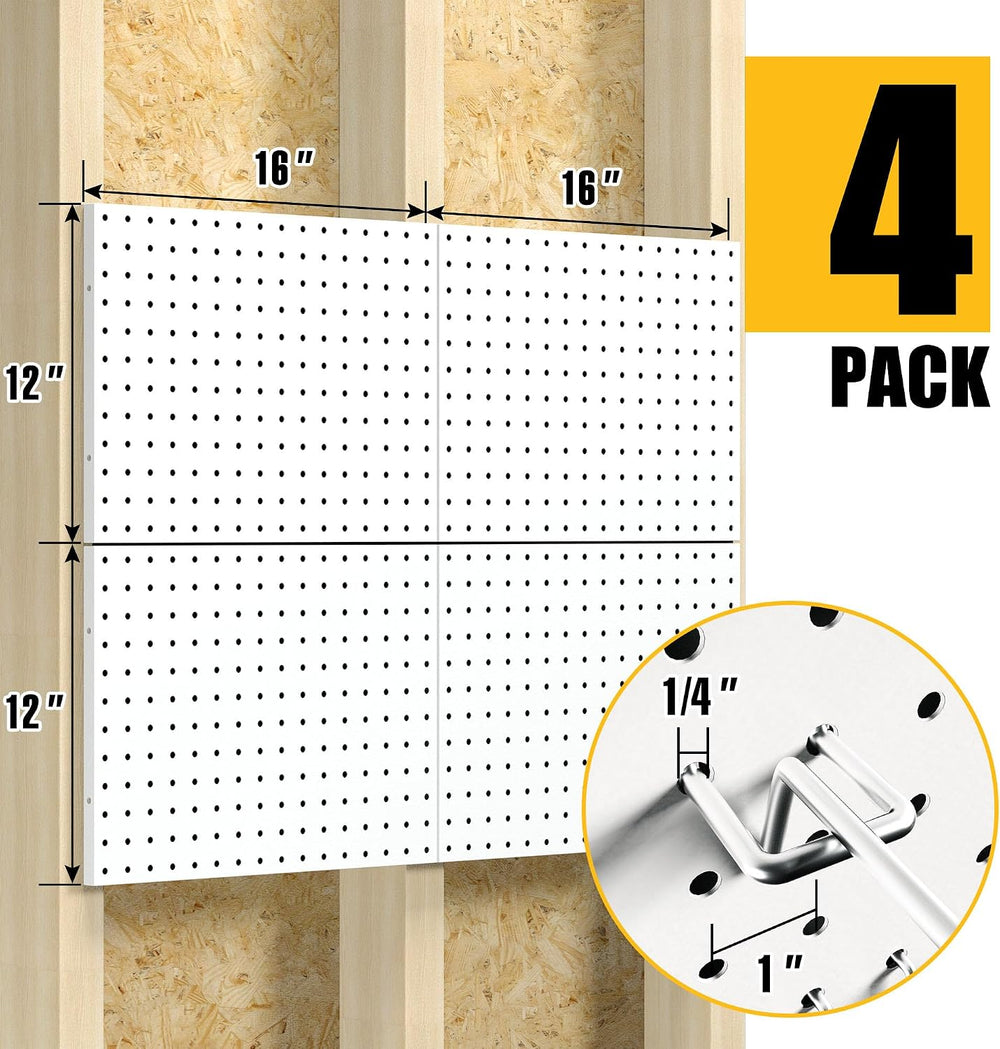 Spampur Peg Board, 4 Pack Metal Pegboard Panels with 50 Hooks