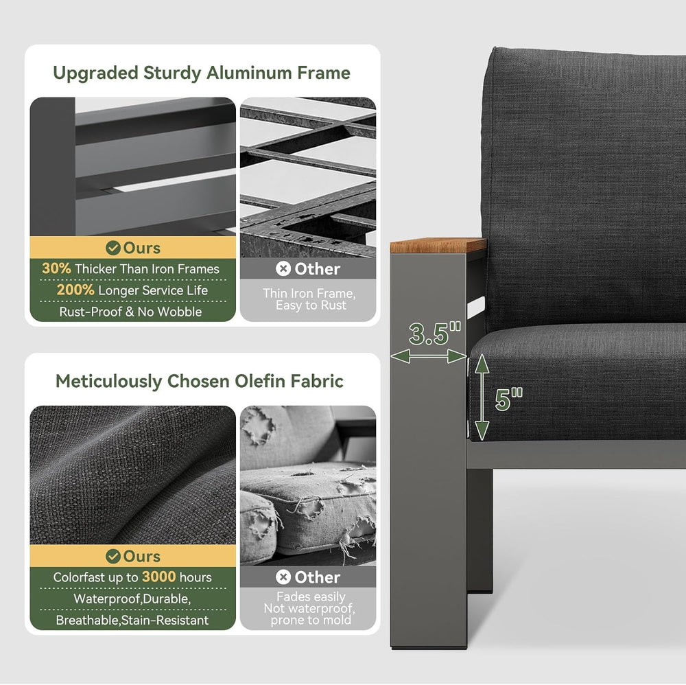 Aoxun Patio Furniture Set, Aluminum Outdoor Furniture with Oversized Seats
