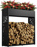 4ft Firewood Rack Outdoor, Fire Wood Log Storage with Planter Box for Indoor, Black