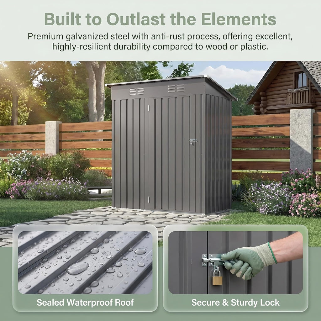 5x3 ft outdoor storage shed, metal tool shed, side view